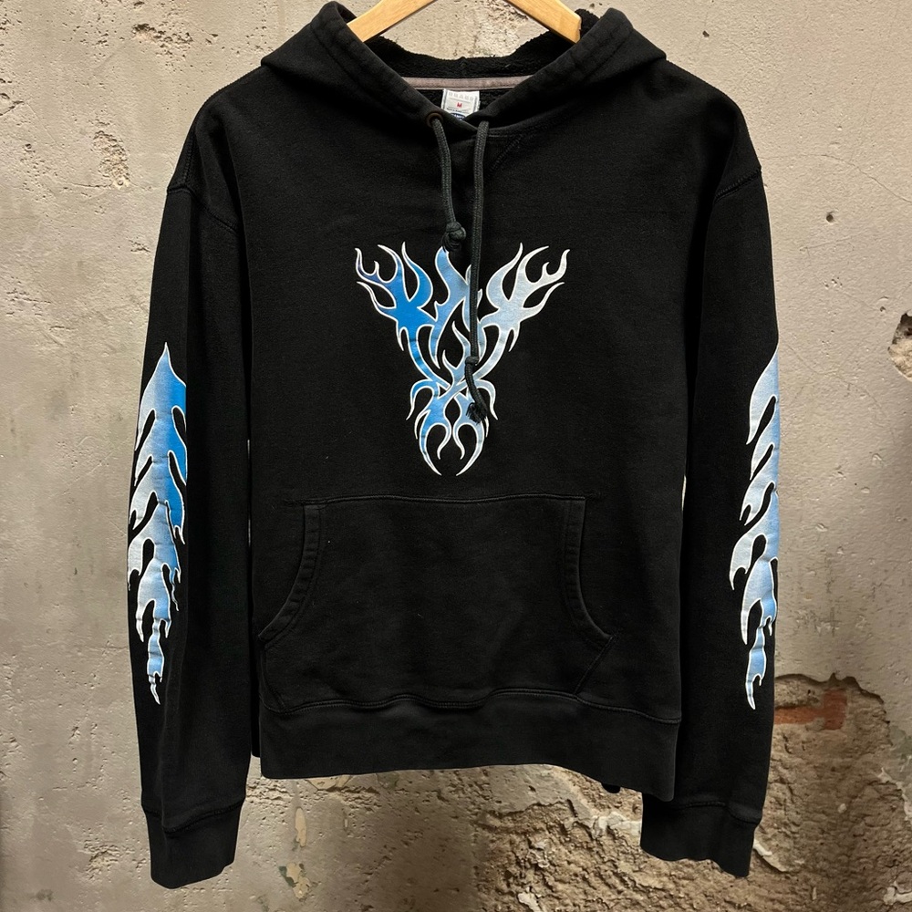Old Navy Vintage Y2K Blue Flame Graphic Sleeve Hit Grunge Hoodie Medium Oversize